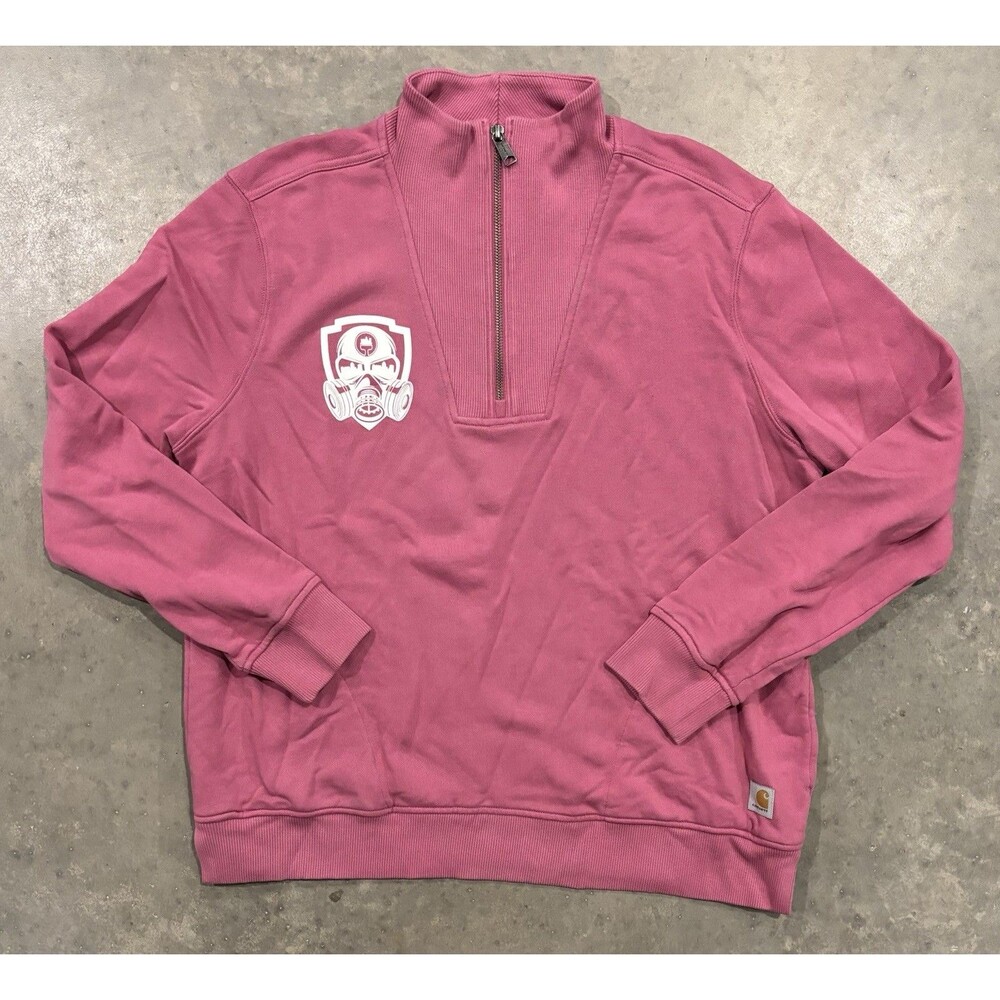 Carhartt Women's Large 1/4 Zip Relaxed Fit Sweatshirt Tencel Fiber Pink Graphic